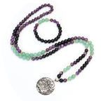 Fortune Jewel 108 Mala Beads Amethyst Green Aventurine Lotus Meditation Bracelet