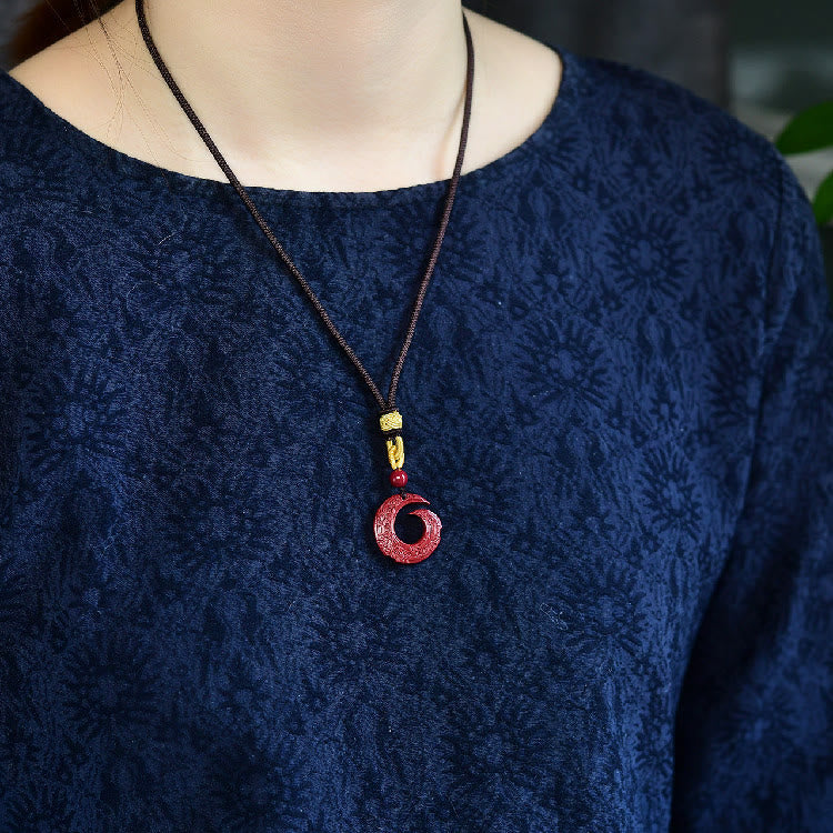 Fortune Jewel One's Luck Improves Design Patern Natural Cinnabar Blessing Necklace Pendant