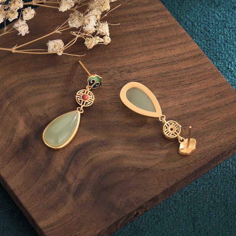 Fortune Jewel FengShui Jade Double Happiness Fortune Earrings