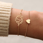 Fortune Jewel 2Pcs Lotus Flower Love Heart Enlightenment Bracelet