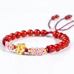 Fortune Jewel 999 Sterling Silver Natural Red Agate Pink Crystal Cherry blossom Bracelet