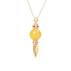 Fortune Jewel 24K Gold Plated Amber Dorje Vajra Clear Anxiety Necklace Pendant