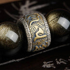 Fortune Jewel Gold Sheen Obsidian PiXiu Cinnabar Om Mani Padme Hum Protection Bracelet