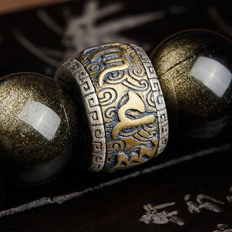 Fortune Jewel Gold Sheen Obsidian PiXiu Cinnabar Om Mani Padme Hum Protection Bracelet