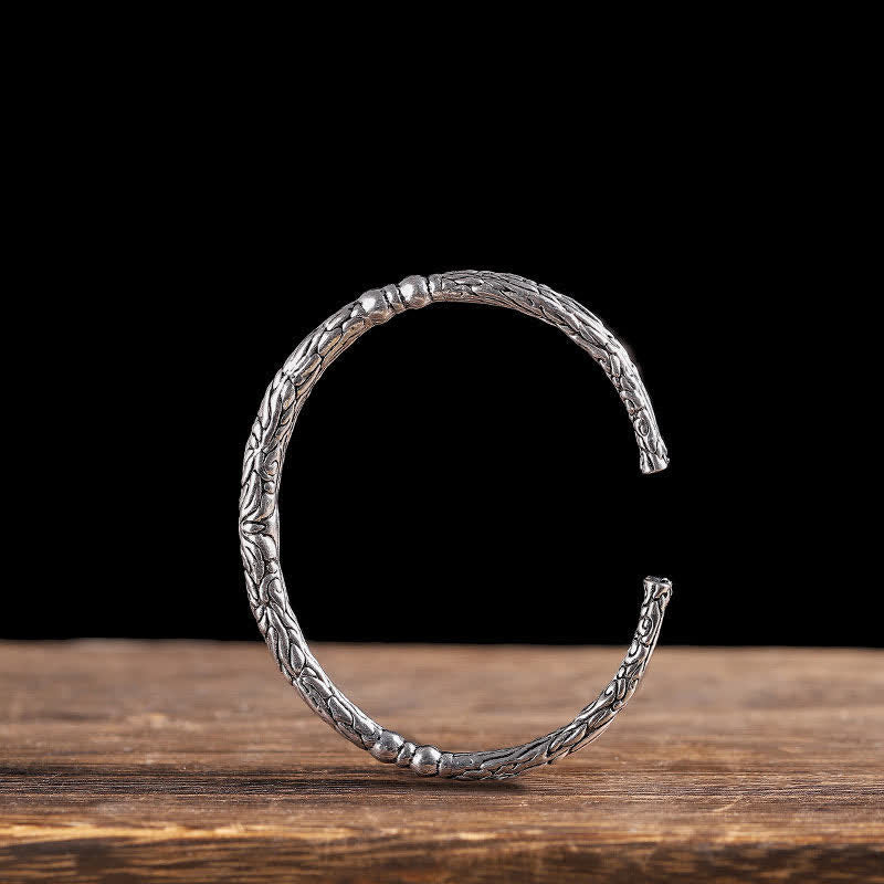 Fortune Jewel Flower Dragon Pattern Engraved Balance Cuff Bracelet Bangle