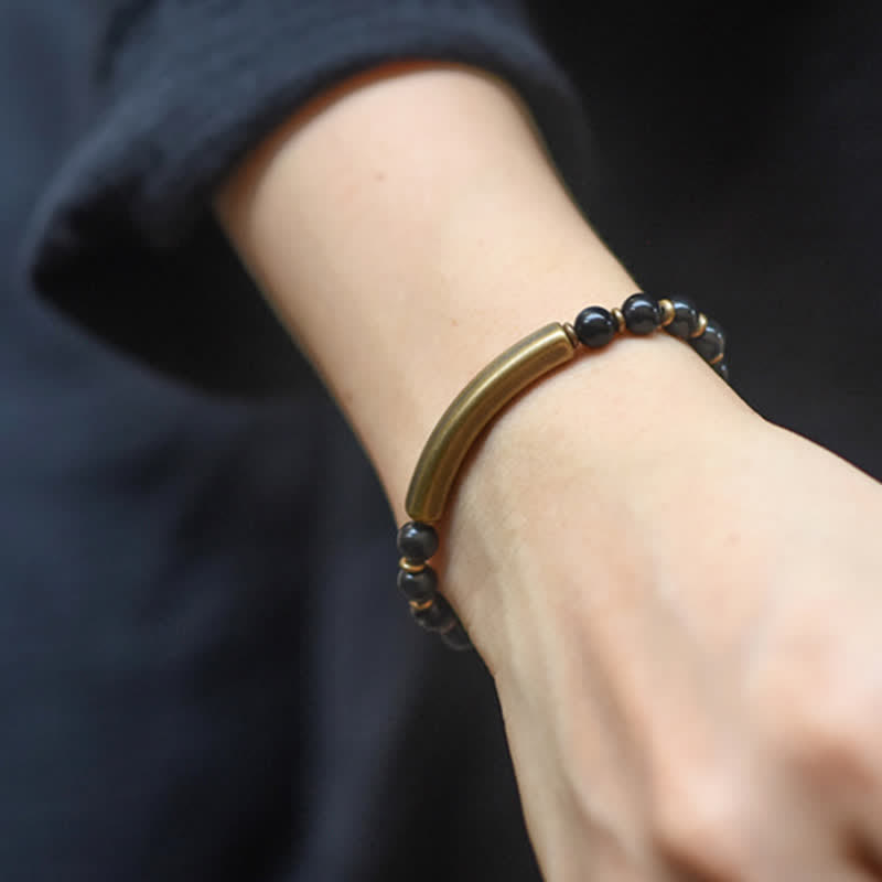Fortune Jewel Red Jasper Moss Agate Black Obsidian Crystal Copper Peace Couple Bracelet