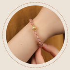 Fortune Jewel 14K Gold Plated Natural Strawberry Quartz Labradorite Sun Stone Fu Character Positive Charm Bracelet