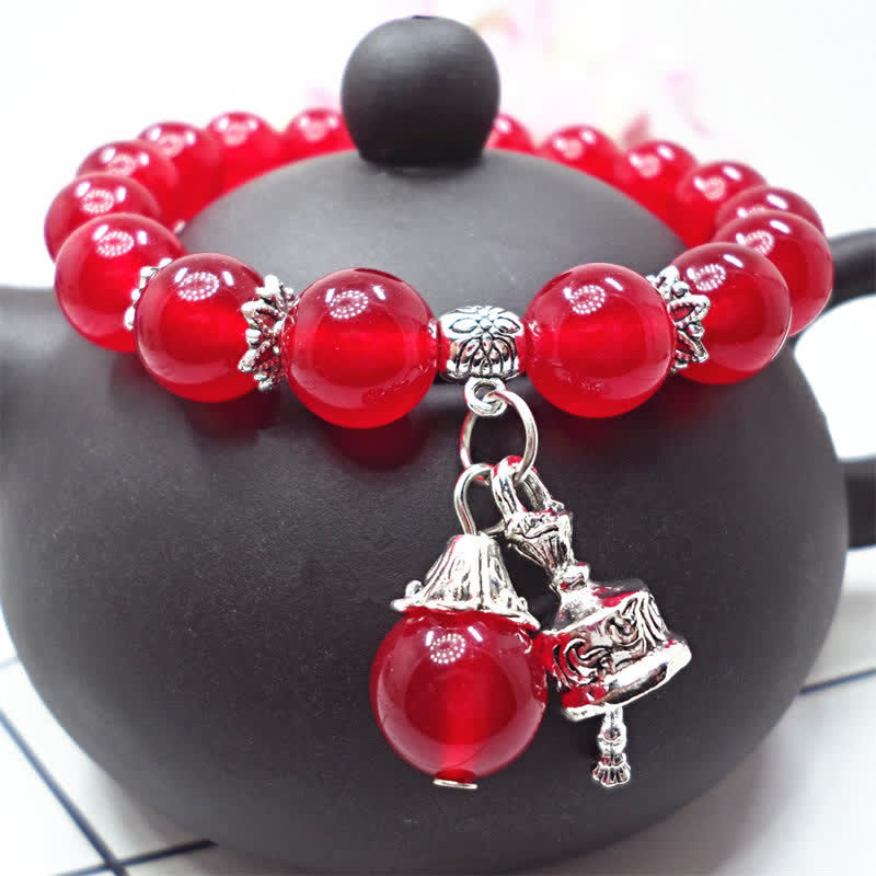 Fortune Jewel Vintage Crystal Chalcedony Stone Energy Beaded Bell Charm Bracelet