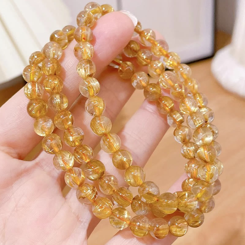 Fortune Jewel Natural Gold Rutilated Quartz Sun Stone Kyanite Wealth Bracelet