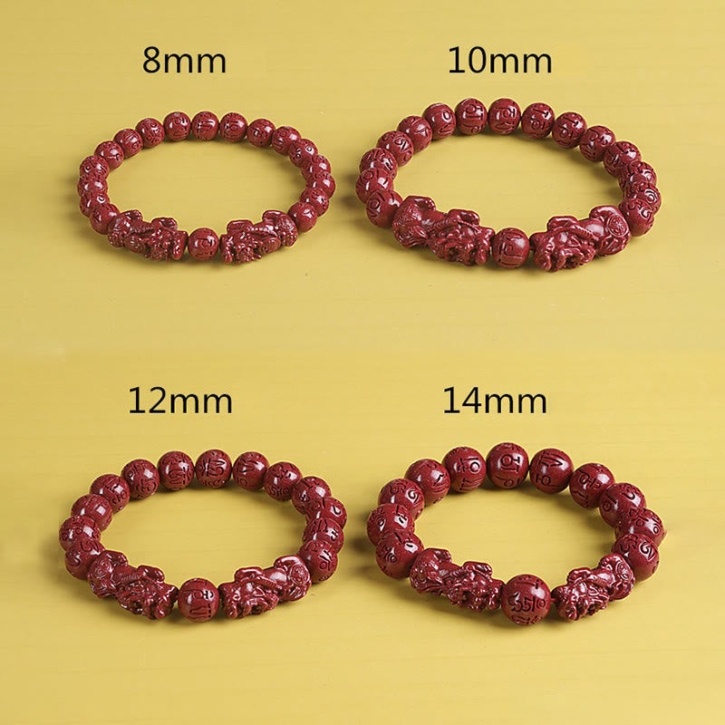 Fortune Jewel Natural Double PiXiu Cinnabar Om Mani Padme Hum Wealth Luck Bead Bracelet