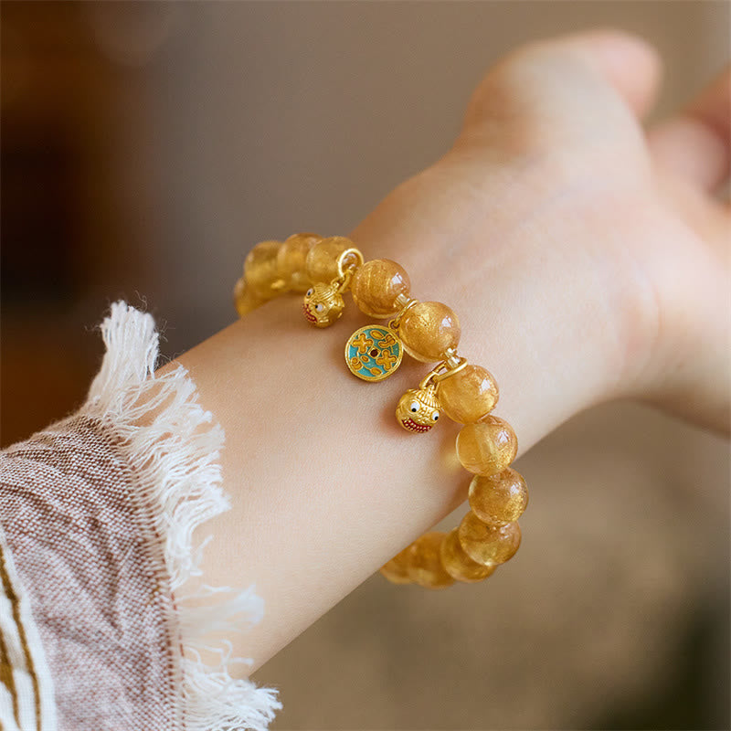 Fortune Jewel Gold Swallowing Beast Copper Coin Good Luck Charm Liuli Glass Bead Fortune Bracelet