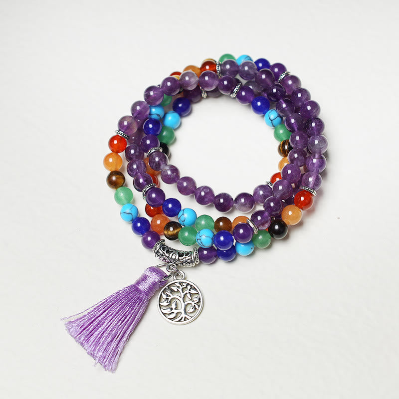 Fortune Jewel Healing Crystal Mala Prayer Beads 108 Meditation Healing Multilayer Bracelet Necklace