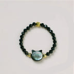 Fortune Jewel Natural Tridacna Stone Lovely Cat 14K Gold Plated Blessing Ring