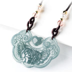 Fortune Jewel Natural Jade Peony Flower Lock of Good Wishes Prosperity Necklace Pendant