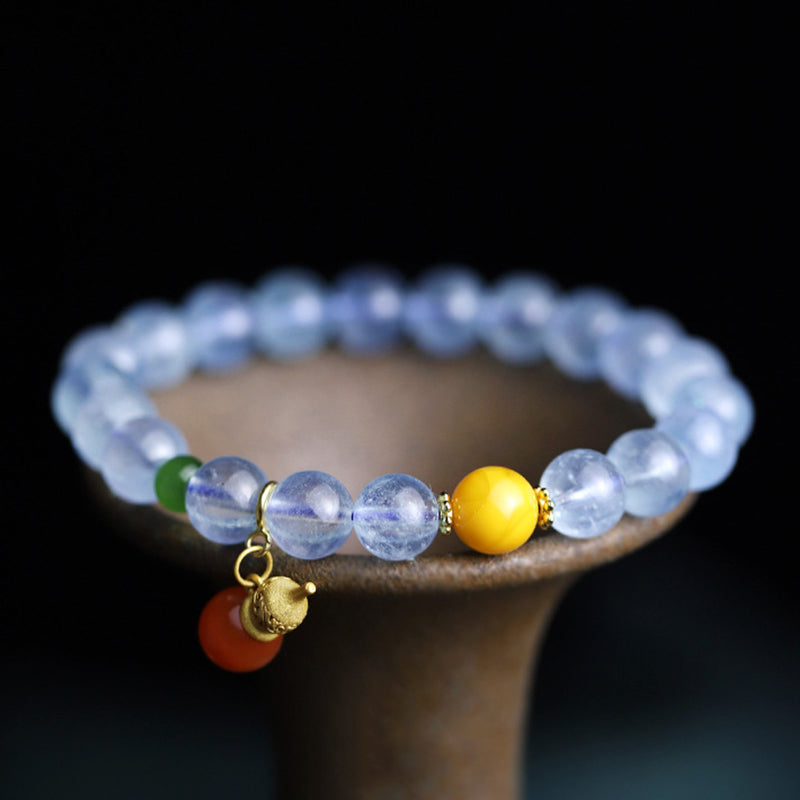 Fortune Jewel Aquamarine Red Agate Peace Gourd Charm Bracelet
