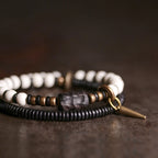 Fortune Jewel Bone Beads Ebony Wood Copper Strength Couple Bracelet
