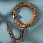 Fortune Jewel Natural Tibetan Camel Bone Swastika Dzi Bead Shankha Buddha Charm Kirtimukha Luck Protection Tassel Bracelet