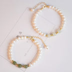 Fortune Jewel 14K Gold Plated Natural Pearl Hetian Cyan Jade White Jade Sincerity Bead Chain Bracelet