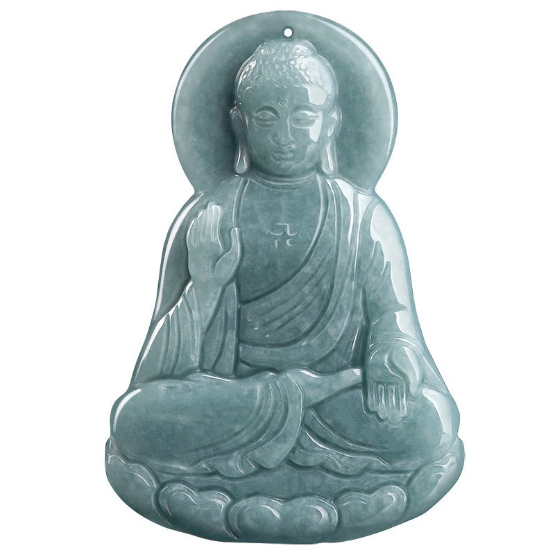 Fortune Jewel Amitabha Buddha Natural Jade Lotus Amulet Compassion String Necklace Pendant Fortune Jewel