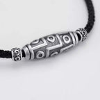 Fortune Jewel 999 Sterling Silver Nine-Eye Dzi Bead Pattern Protection Rope Necklace Pendant
