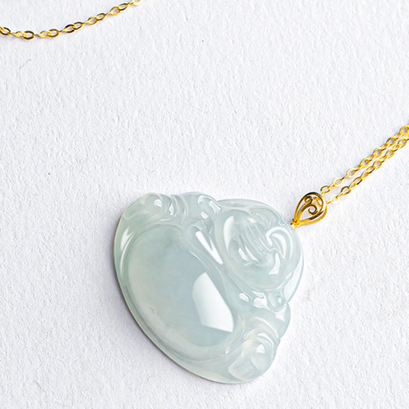 Fortune Jewel Laughing Buddha Natural Jade Abundance Titanium Steel Chain Necklace Pendant Fortune Jewel