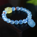 Fortune Jewel Natural Aquamarine Amber Pixiu Peace Healing Charm Bracelet