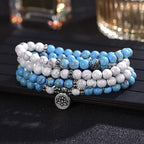 108 Mala Beads White Turquoise Emperor Stone Lotus Blessing Bracelet