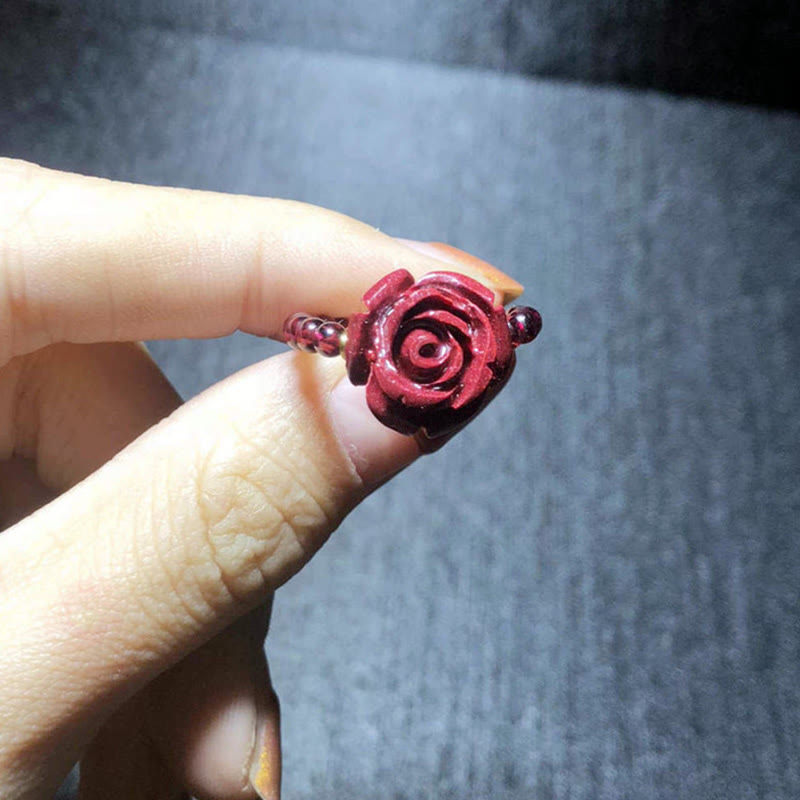 Fortune Jewel Garnet Cinnabar Lucky Bead PiXiu Om Mani Padme Hum Rose Protection Ring