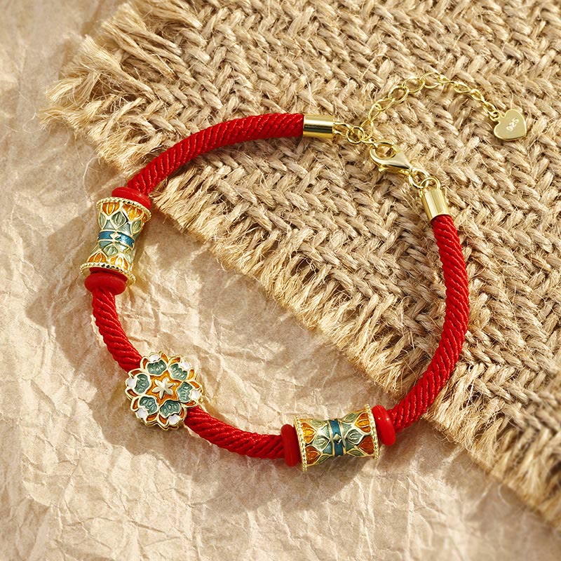 Fortune Jewel Dunhuang 925 Sterling Silver Lotus Drum New Beginning Red Rope Bracelet