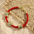 Fortune Jewel Dunhuang 925 Sterling Silver Lotus Drum New Beginning Red Rope Bracelet