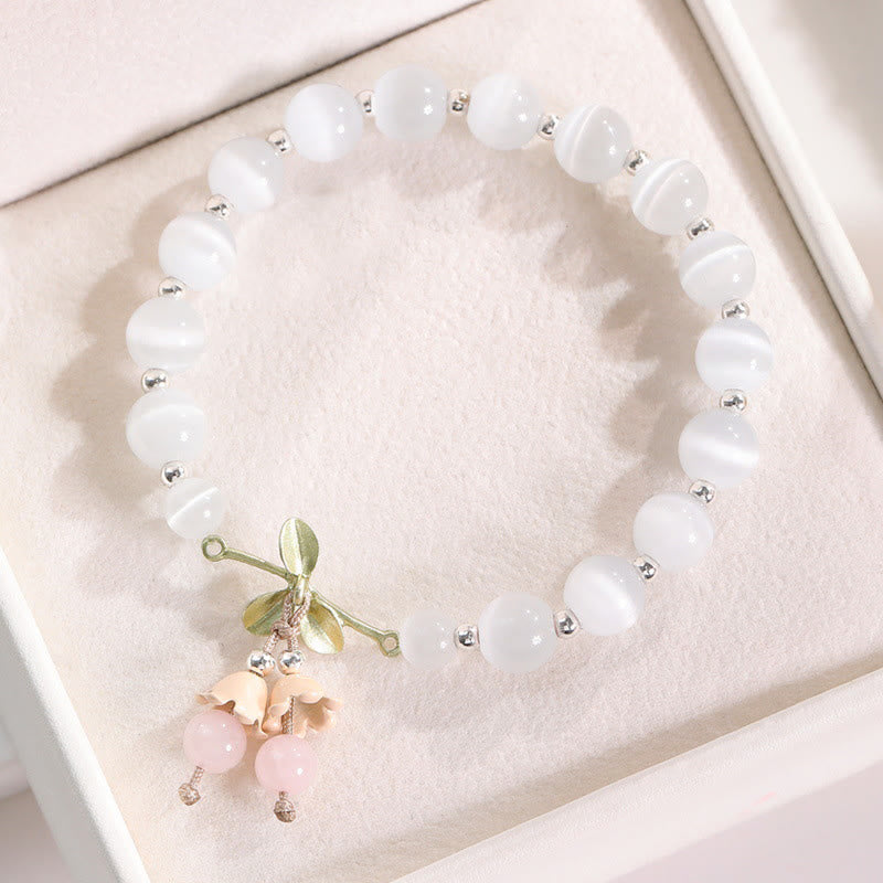 Fortune Jewel Cat's Eye Green Aventurine Blue Chalcedony Pink Crystal Peace Orchid Charm Bracelet