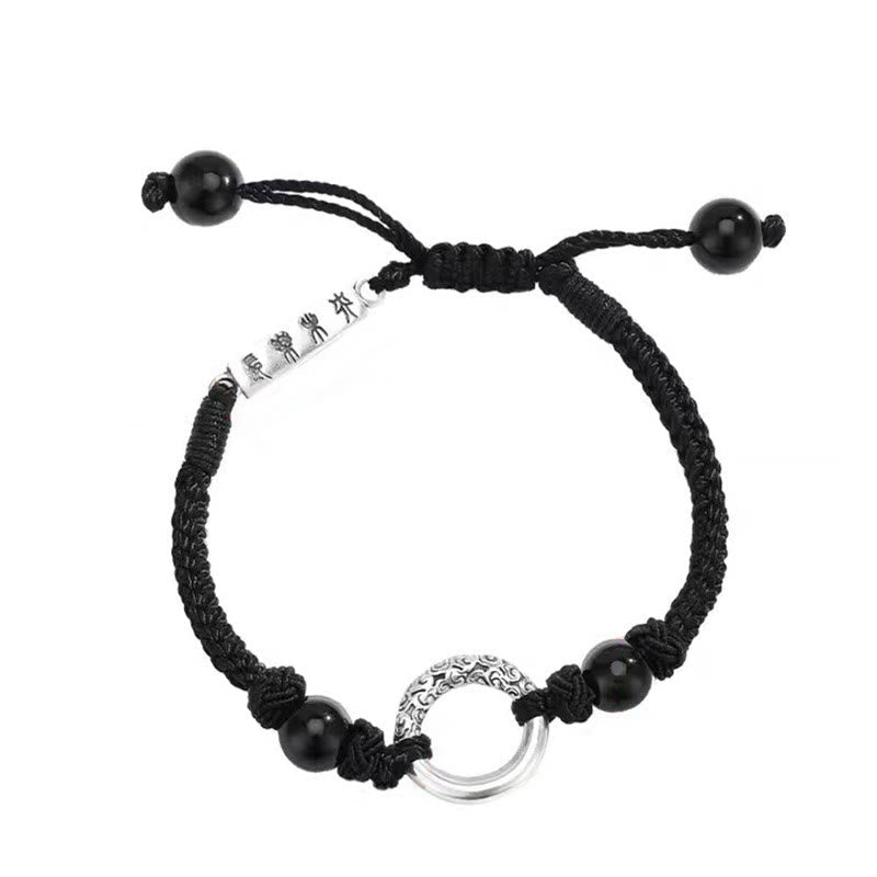 Fortune Jewel 925 Sterling Silver Black Onyx Peace Buckle Protection Bracelet