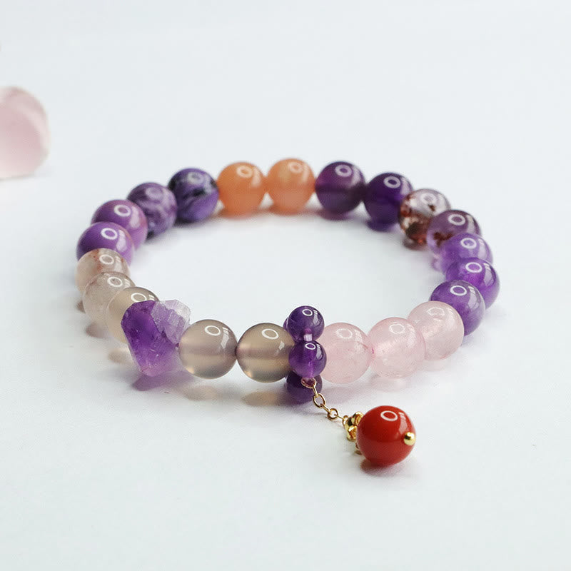 Fortune Jewel Natural Amethyst Crystal Inner Peace Healing Bead Charm Bracelet