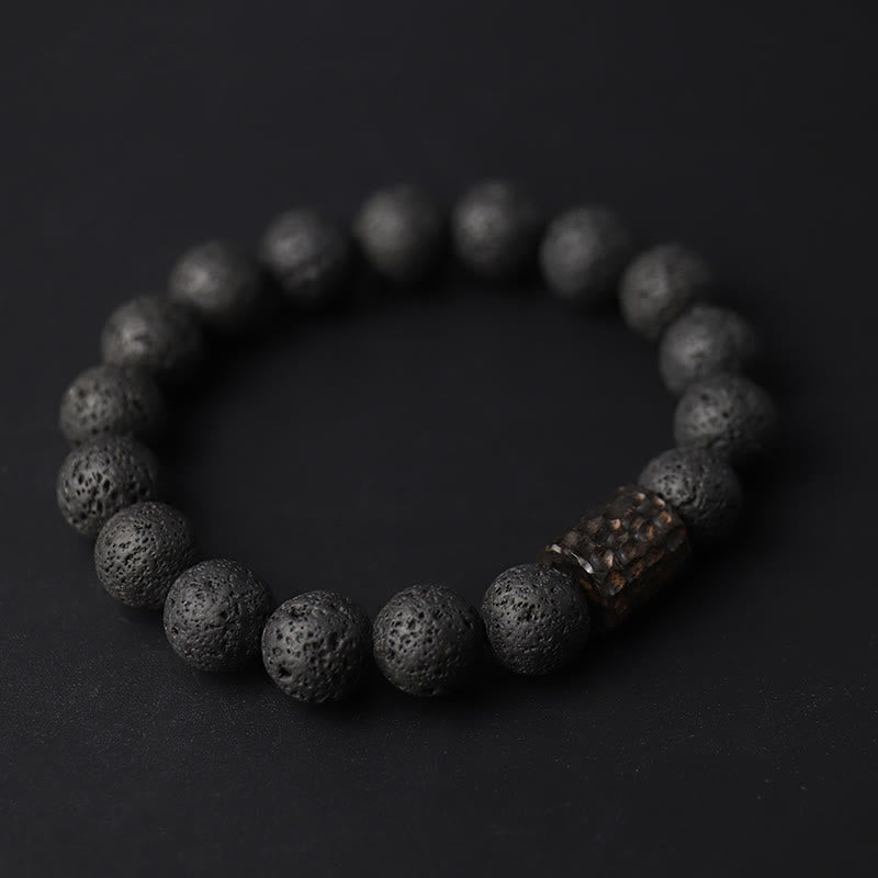 Fortune Jewel Lava Rock Ebony Wood Tiger Eye Healing Bracelet