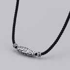Fortune Jewel 999 Sterling Silver Nine-Eye Dzi Bead Pattern Protection Rope Necklace Pendant