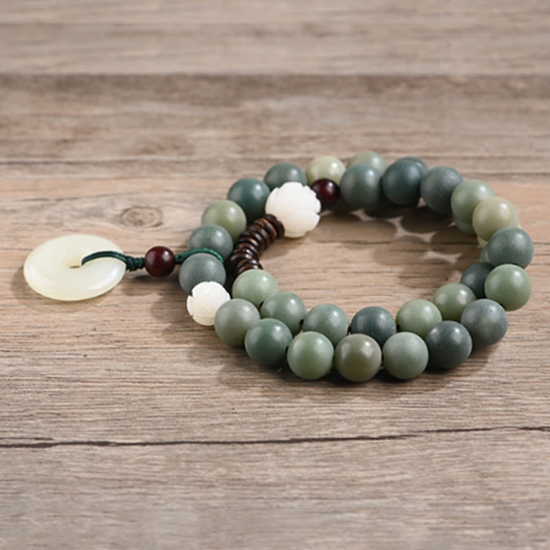 Fortune Jewel Cyan Bodhi Seed Lotus Jade Peace Buckle Wisdom Double Wrap Bracelet