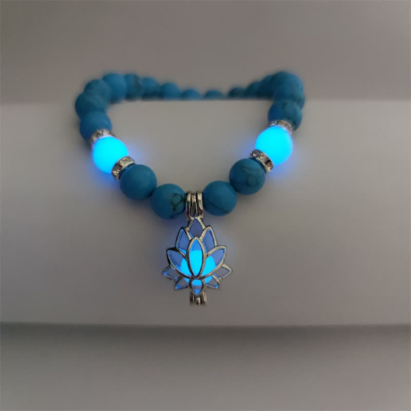 Fortune Jewel Tibetan Turquoise Glowstone Luminous Bead Lotus Protection Bracelet