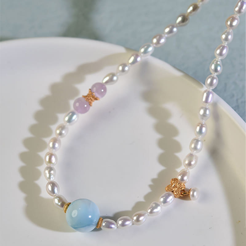 Fortune Jewel 925 Sterling Silver Natural Pearl Larimar Sincerity Necklace Pendant