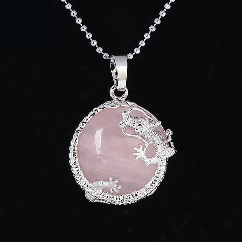 Fortune Jewel Chinese Dragon Natural Quartz Crystal Healing Energy Necklace Pendant