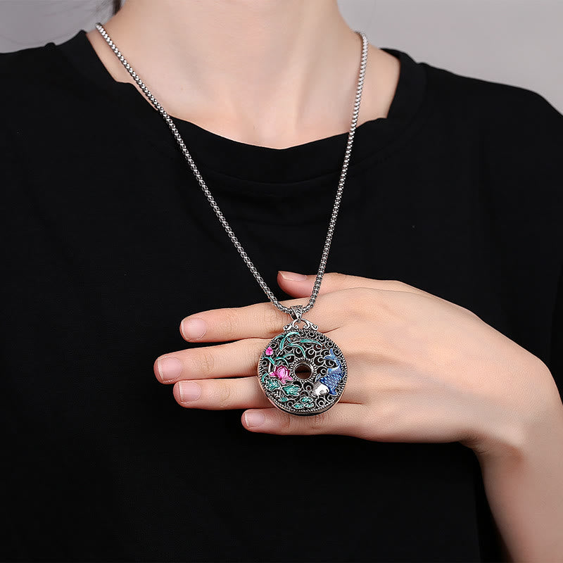 Fortune Jewel Koi Fish Lotus Peace Buckle Fu Character Wealth Luck Necklace Pendant Fortune Jewel