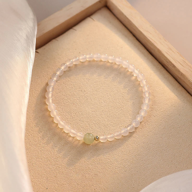 Fortune Jewel Natural White Agate Jade Luck Protection Bracelet