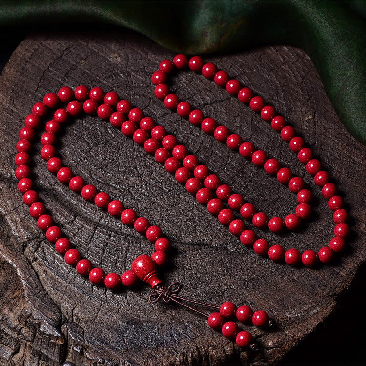 Fortune Jewel 108 Mala Beads Cinnabar Om Mani Padme Hum Pattern Engraved Blessing Bracelet