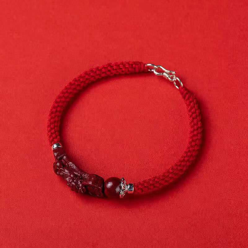 Fortune Jewel Handcrafted PiXiu Cinnabar Wealth Luck Braided Bracelet