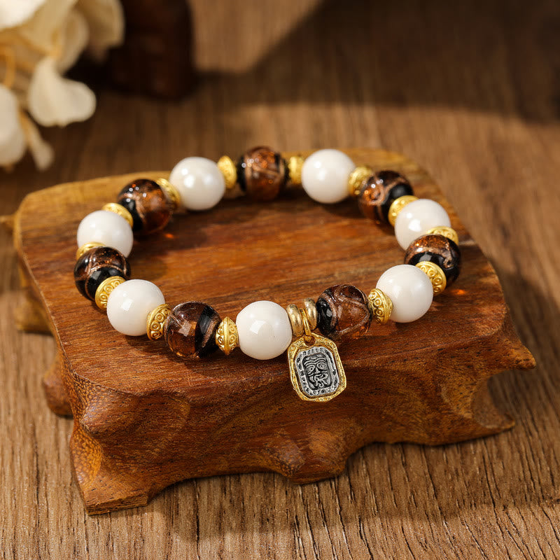 Fortune Jewel Tibetan Zakiram Goddess of Wealth Charm Liuli Glass Incense Ash Porcelain Bead Protection Bracelet