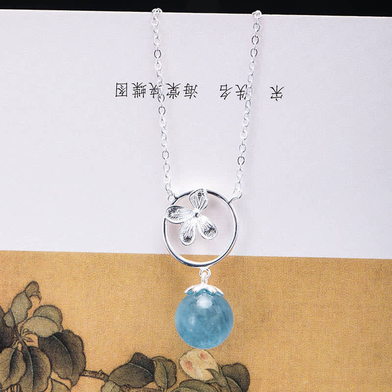 Fortune Jewel 925 Sterling Silver Natural Aquamarine Leaf Flower Peace Earrings Necklace