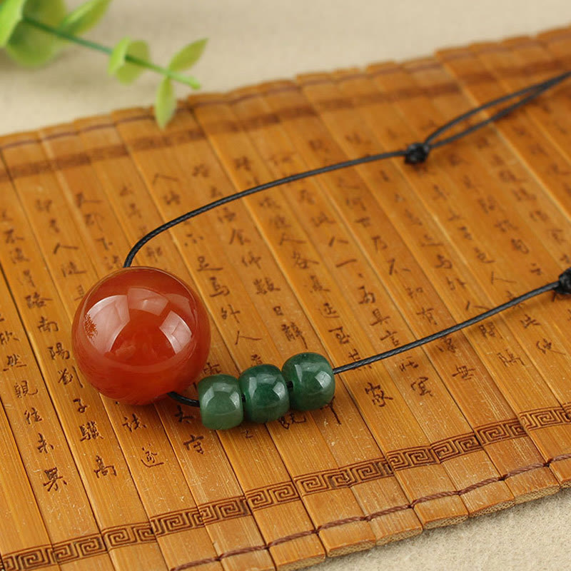 Fortune Jewel Red Agate Green Aventurine Green Bodhi Seed Bead Calm Leather Rope Necklace Pendant