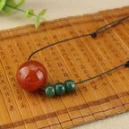 Fortune Jewel Red Agate Green Aventurine Green Bodhi Seed Bead Calm Leather Rope Necklace Pendant