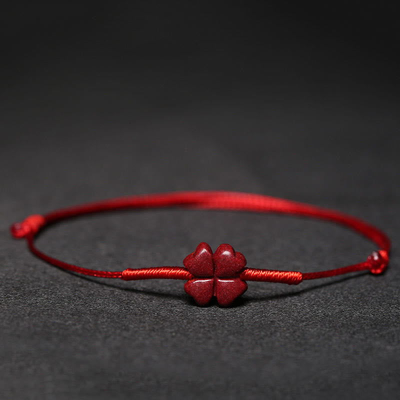 Fortune Jewel Handmade Plum Blossom Four Leaf Clover PiXiu Lotus Koi Fish Cinnabar Blessing Braid Bracelet
