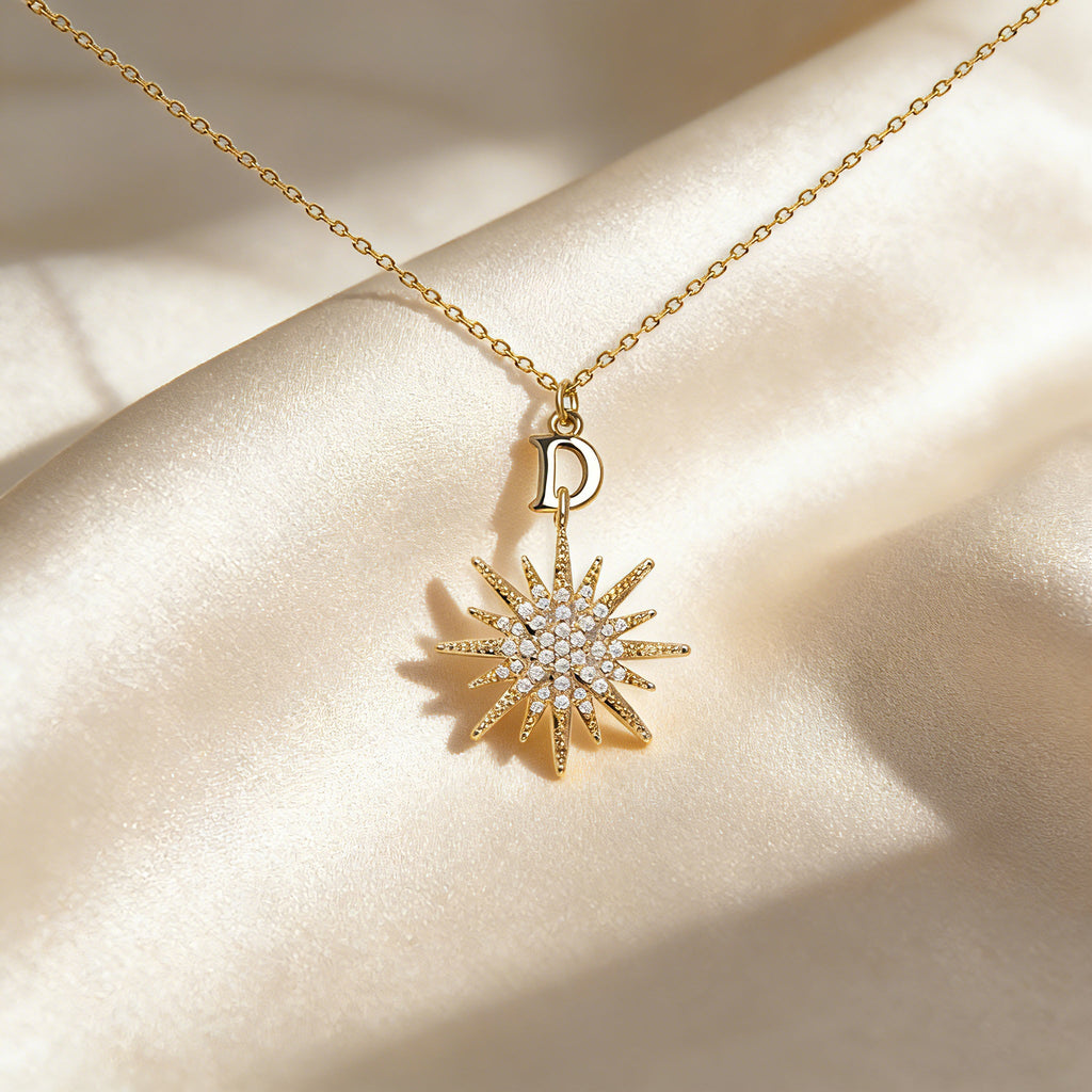 3D Sparkling Star Letter Necklace for Women