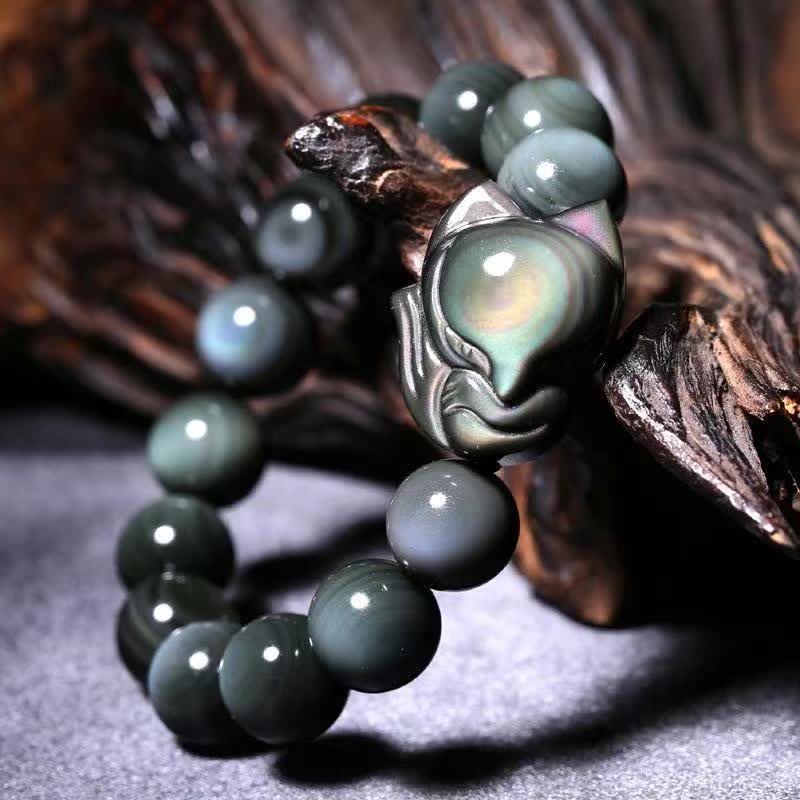Fortune Jewel Rainbow Obsidian Fox Healing Positive Bracelet